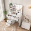 Dressing Table With Movable Mirror And LED Light, 5 Drawer Storage Organizer - White - Image 9