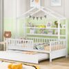 Twin Size House Bed With Trundle, Kids Bed With Shelf - White - Image 13