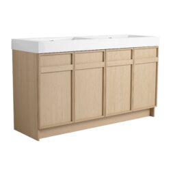 Contemporary Freestanding Bathroom Vanity With White Double Resin Sink & Soft Close Doors - Oak