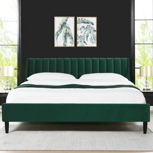 Aspen - King Vertical Tufted Modern Headboard Platform Bed Set - Evergreen