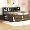 Full Size Daybed With 2 Bedside Cabinets, Upper Shelves And 4 Drawers - Antique Brown - Image 14