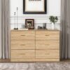 Modern 6 Drawer Dresser For Bedroom, Ample Storage Wide Chest Of Drawers, Sturdy & Safe - Natural - Image 2