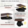 Adjustable End Table With Wheels, Modern Multifunctional Sofa Side Table With Lift Top, 360°Rotating Top And Storage Space For Living Room, Small Space - Black / Brown - Image 6
