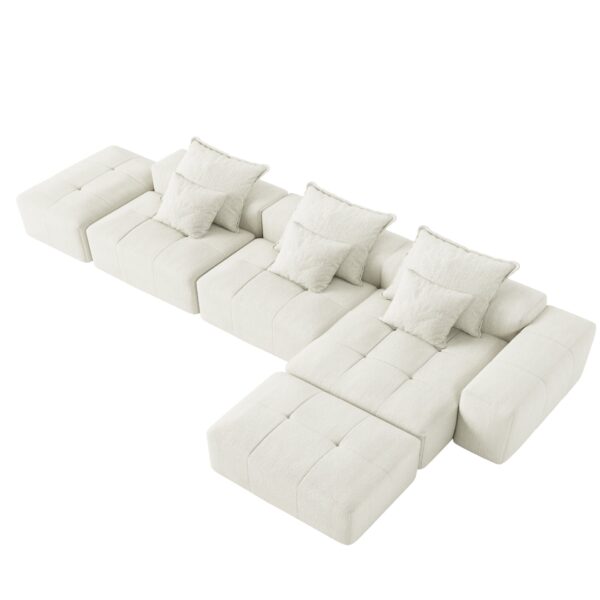 Modern Oversized Modular Sectional Sofa, Sparkling Chenille Fabric Soft Cushion Sofa With 6 Pillows, 6 Pieces Diy Combination Tufted Sofa, No Assembly Required - Beige