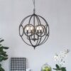 4 Light Metal Chandelier, Hanging Light Fixture With Adjustable Chain For Kitchen, Bulb Not Included - Black - Image 4