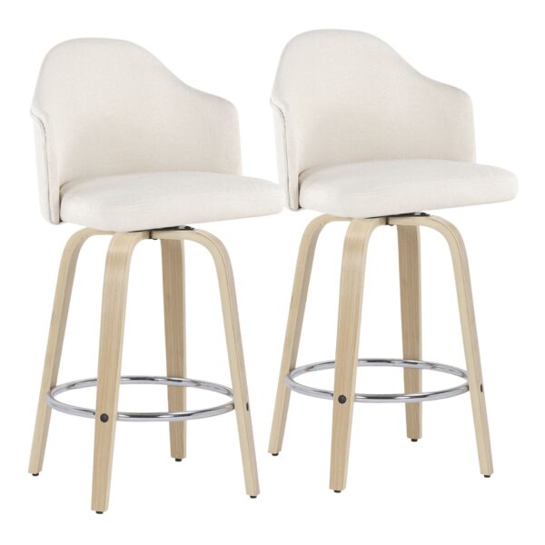 Ahoy - Mid-Century Modern Fixed Height Counter Stool With Natural Legs / Round Chrome Footrest (Set of 2) - Cream