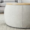 Round Storage Ottoman, 2 In 1 Function End Table And Ottoman With Small Seat - Light Gray - Image 9