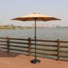8.8' Outdoor Aluminum Patio Umbrella, Patio Umbrella, Market Umbrella With 33 Pounds Round Resin Umbrella Base, Push Button Tilt And Crank Lift - Taupe - Image 2