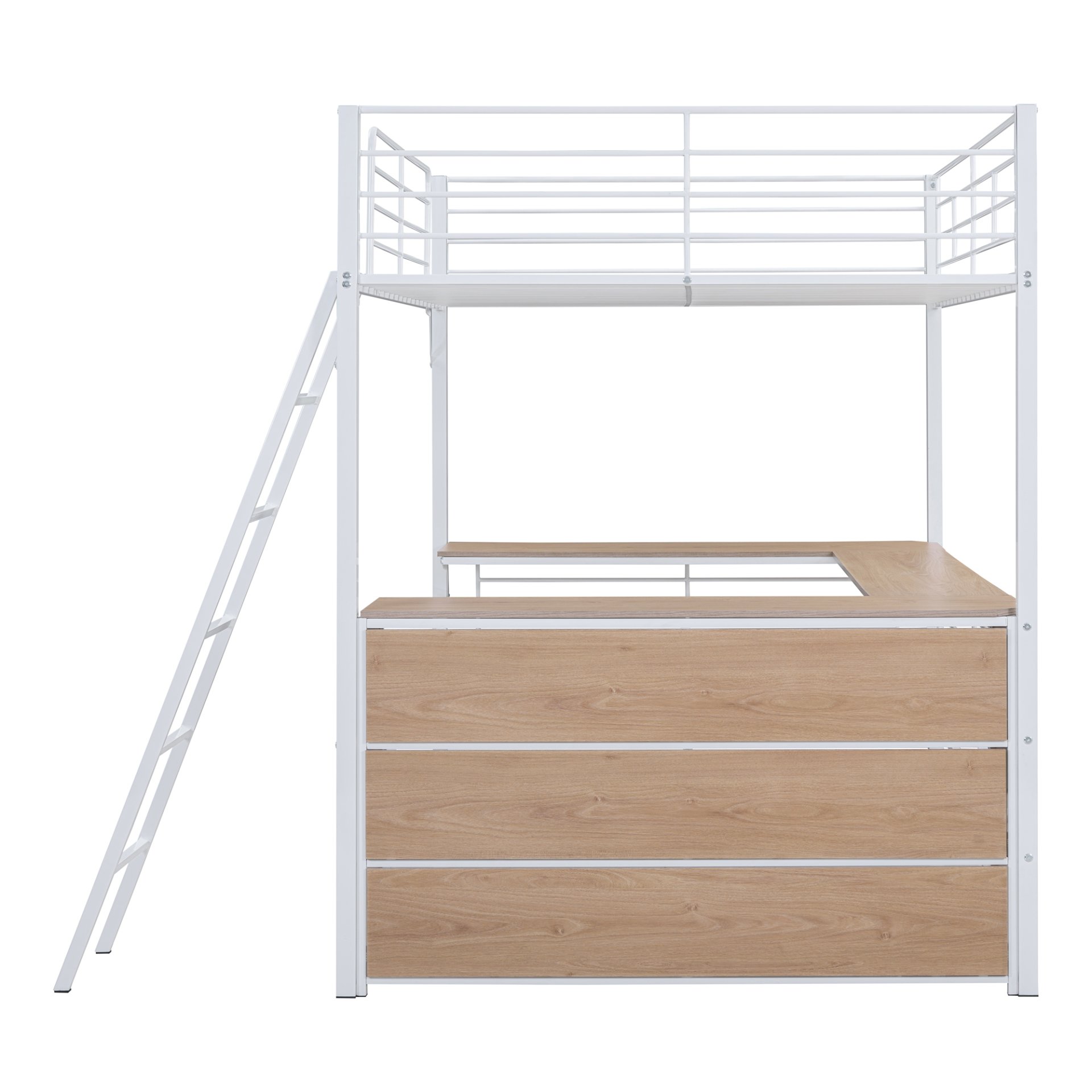 Full Size Loft Bed With 3 Layers Of Shelves And L-Shaped Desk - White - Image 9