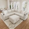 Sectional Sofa Convertible Pull Out Sofa Bed L - Shaped Sofa U - Shaped Sofa With A Movable Storage Ottoman For Living Room - Beige - Image 2