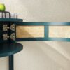 Boho Rattan Semi Circle End Table With Sliding Rattan Door, Elegant Entryway Console With Storage And Bottom Shelf - Antique Green - Image 11