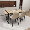 Modern Dining Table & Suede Chair Set With Rectangular Metal Base - Beige / Brown - Image 6