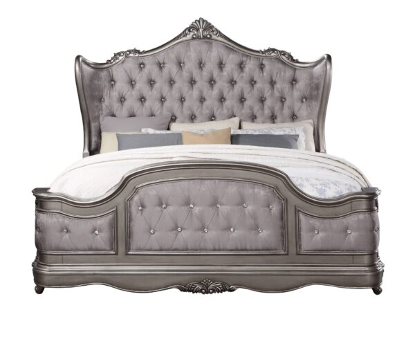 Ariadne - Eastern King Velvet Bed - Antique Silver