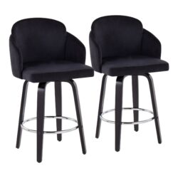 Dahlia - Contemporary Counter Stool Round Chrome Footrest (Set of 2) - Black / Gold