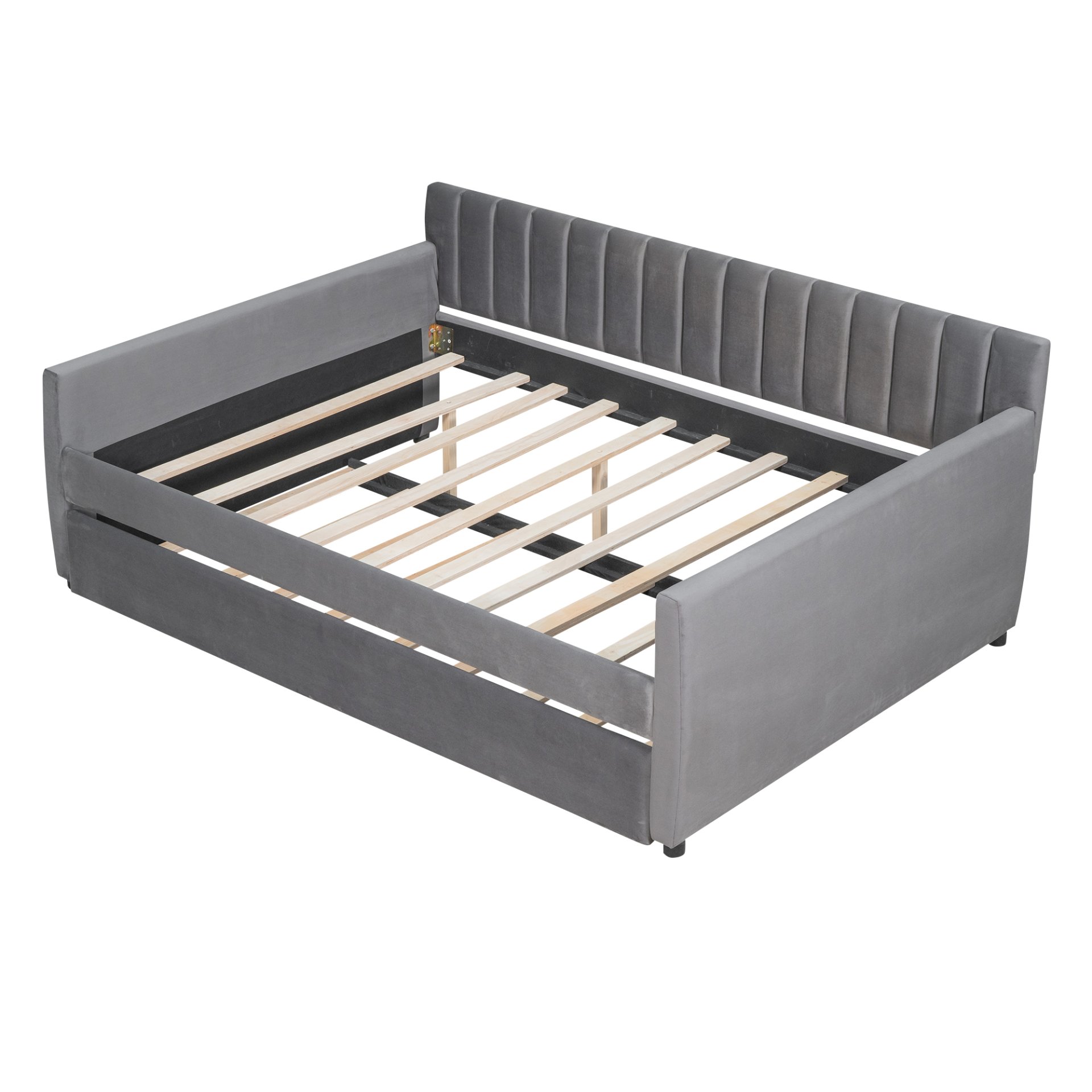 Full Size Upholstered Daybed With Trundle And Slat Support - Gray - Image 4