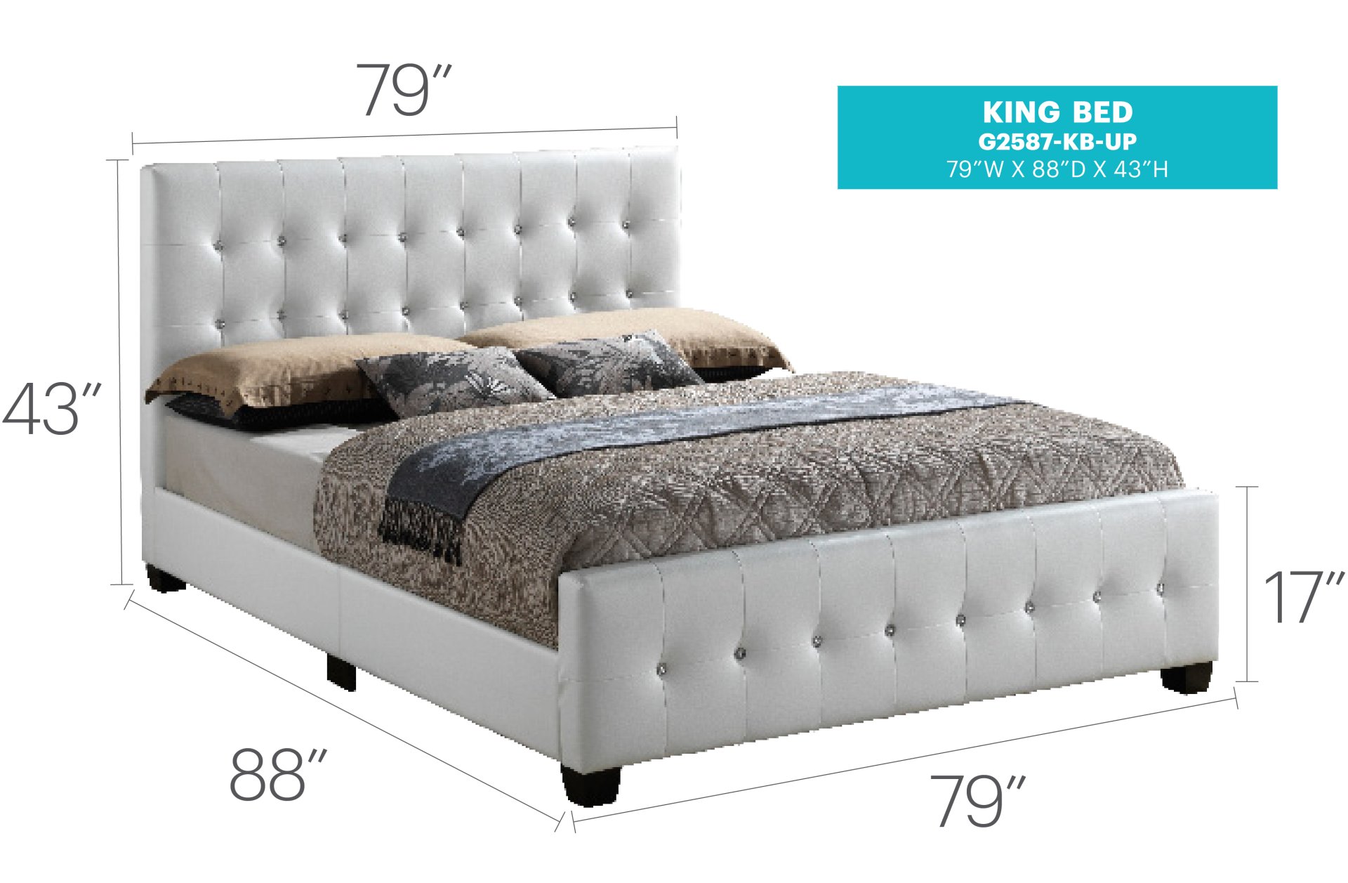 King Elegant Transitional Bed - White - Image 6