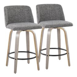 Toriano - Contemporary Fixed Height Counter Stool With Swivel & Round Footrest (Set of 2) - Light Gray