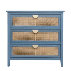 3 Drawer Cabinet Natural Rattan Suitable For Bedroom - Blue
