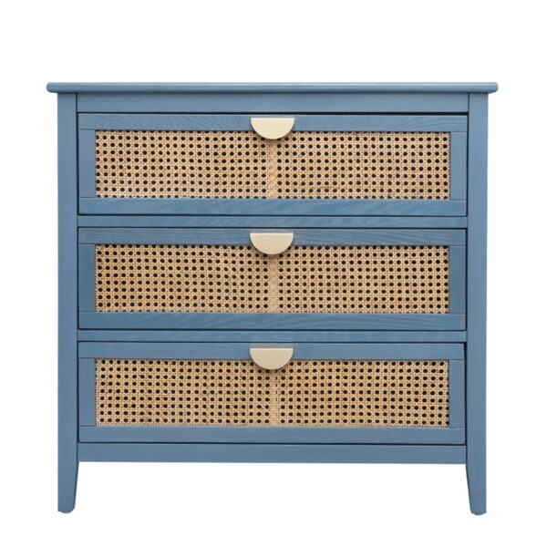 3 Drawer Cabinet Natural Rattan Suitable For Bedroom - Blue