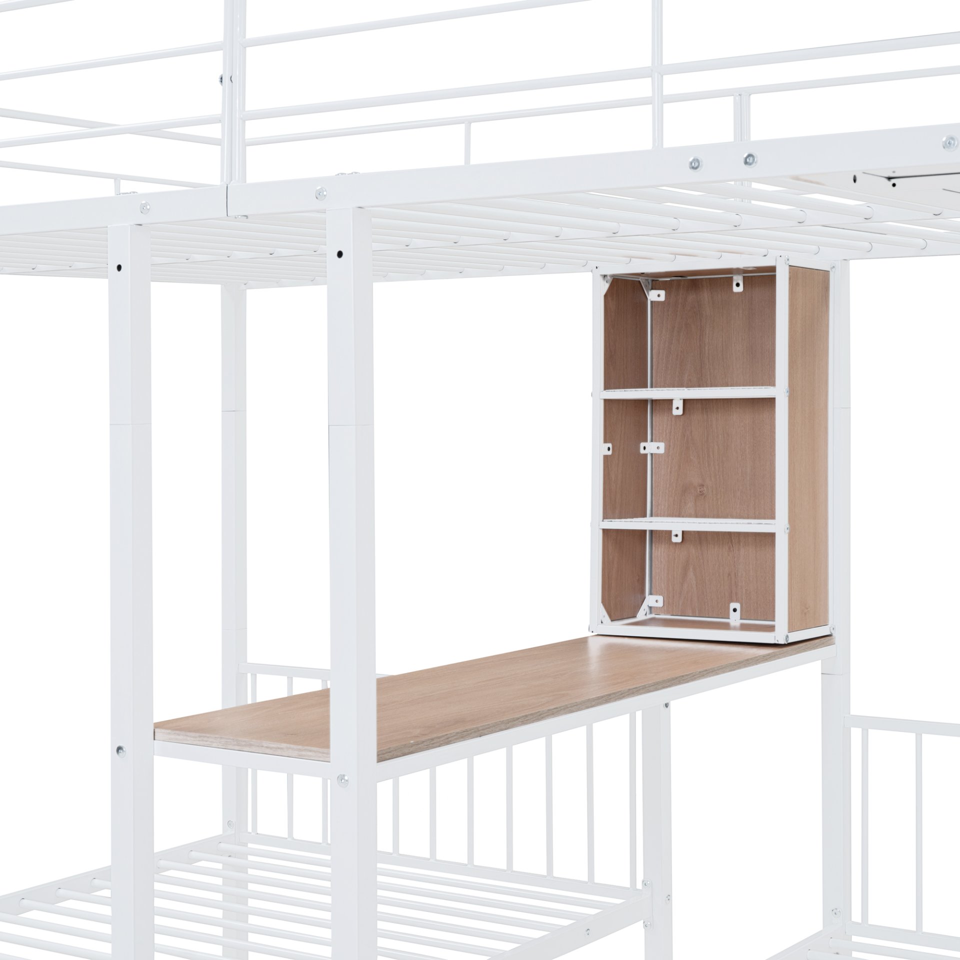 Full Over Twin & Twin Triple Bunk Bed With Drawers, Multi-Functional Frame With Desks And Shelves In The Middle - White - Image 13
