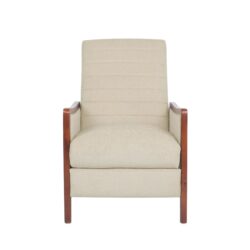 Mid Century Modern Channel Stitch Wood Pushback Recliner - Sand