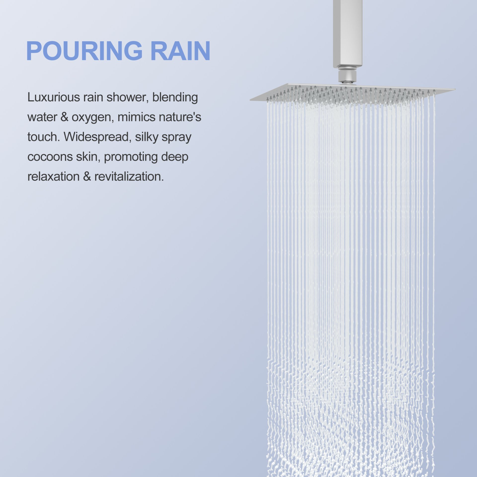 Elegant 8" Square Rainfall Shower Head, Wall / Ceiling Mounted, Stainless Steel - Chrome - Image 9