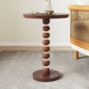 Modern Mango Wood Round End Table With Gold Accents, Solid Wood - Honey - Image 4
