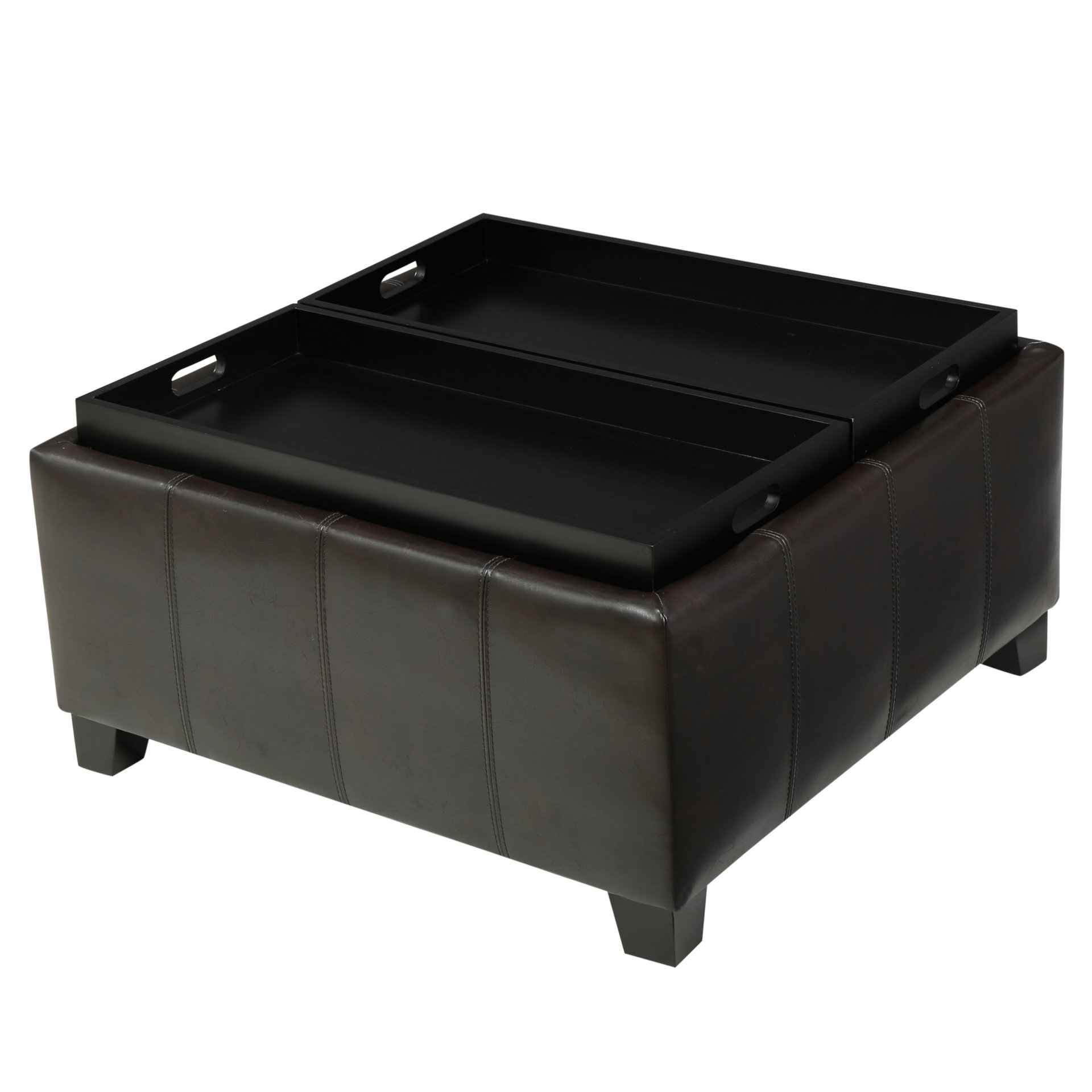Contemporary Ottoman With Storage And Tray Tops - Brown - Image 7