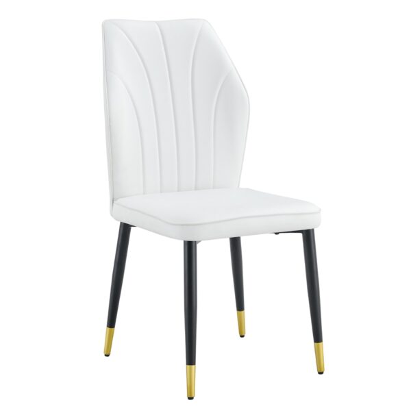 4 Modern Dining Chairs With Stylish Patterned Backrest And Black Metal Legs - White