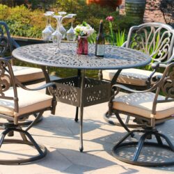 Round 4 Person 48.03" Long Aluminum Dining Set With Sunbrella Cushions - Gray / Ivory