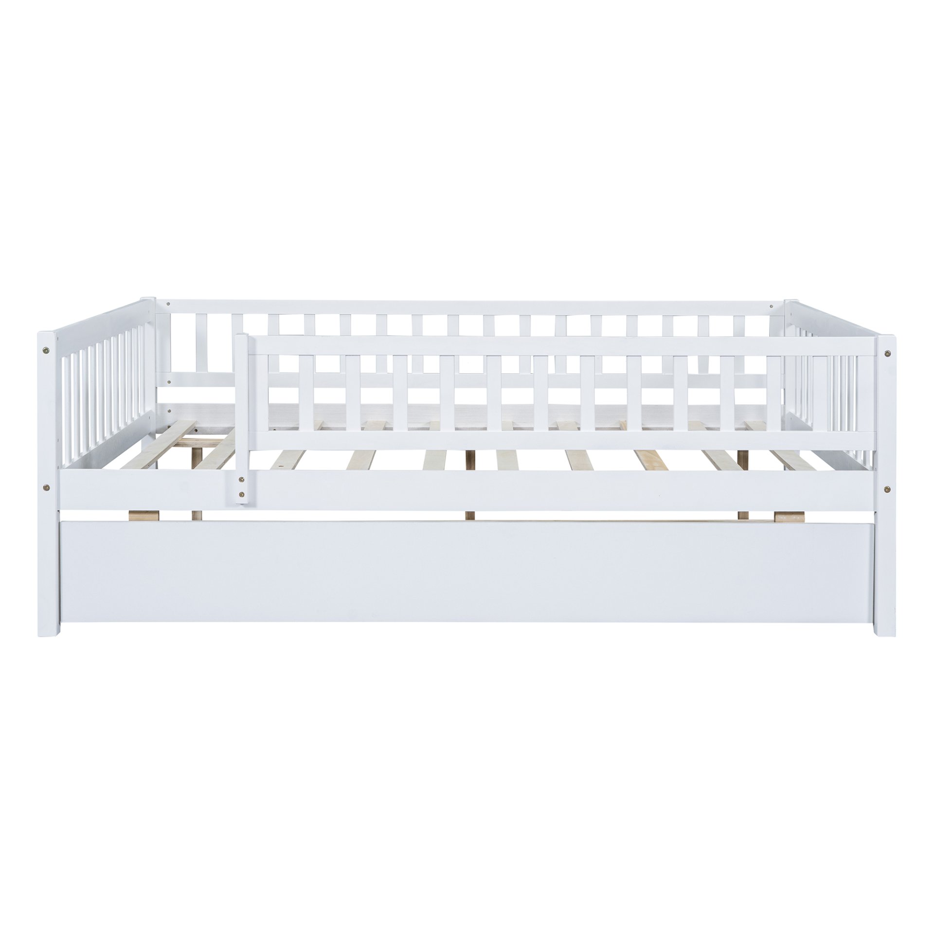 Full Size Daybed With Trundle And Fence Guardrails - White - Image 6