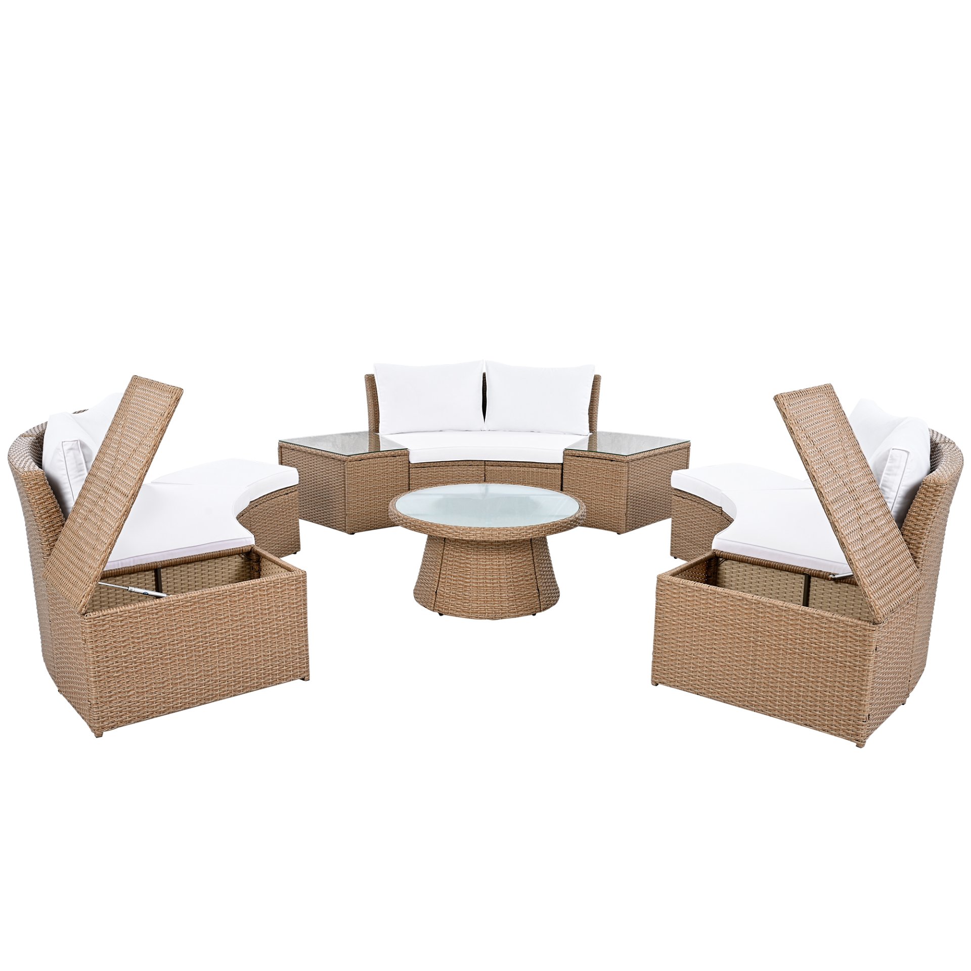 10 Piece Outdoor Sectional Half Round Patio Rattan Sofa Set, Wicker Conversation Furniture Set For Free Combination - White - Image 17