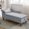 Chaise Lounge Indoor, Velvet Lounge Chair For Bedroom With Storage & Pillow, Modern Upholstered Rolled Arm Chase Lounge For Sleeping With Nailhead Trim For Living Room Bedroom Office - Gray - Image 2