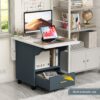 Versatile Wood Folding Dining Table With Wheels, Storage Rack & Drawer, Space Saving Design - White - Image 5