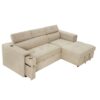 Multi-Functional Pull-Out Sofa Bed L-Shape Sectional Sofa With Adjustable Headrest, Wireless Charging, Cup Holders And Hidden Storage For Living Room - Beige - Image 12