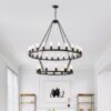 Extra Large Wagon Wheel Chandelier, 2 Tier 36 Lights (No Include) Farmhouse Industrial Round High Ceiling Pendant Light Adjustable Chain, For Dining Room, Living Room, Kitchen - Black - Image 6
