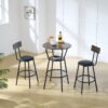Rustic Brown Round Bar Table And Stool Set With Shelf, Upholstered Stool With Backrest - Antique Brown - Image 2