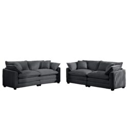 Modern Living Room Sofa Set With 2 Seater Sofas, Deep Recliner Corduroy Fabric - Gray