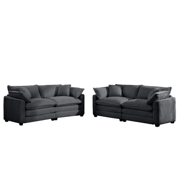 Modern Living Room Sofa Set With 2 Seater Sofas, Deep Recliner Corduroy Fabric - Gray
