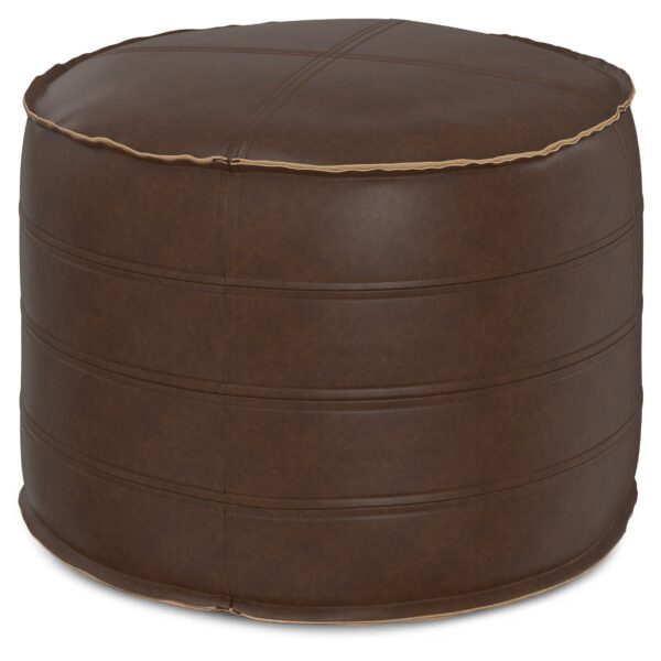 Brody - Round Pouf - Distressed Dark Brown