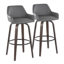 Daniella - Contemporary Fixed Height Barstool With Swivel With Round Footrest (Set of 2) - Walnut / Gray