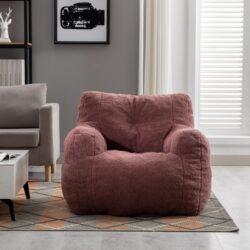 Soft Teddy Fabric Tufted Foam Bean Bag Chair With Teddy Fabric - Bean Paste Red