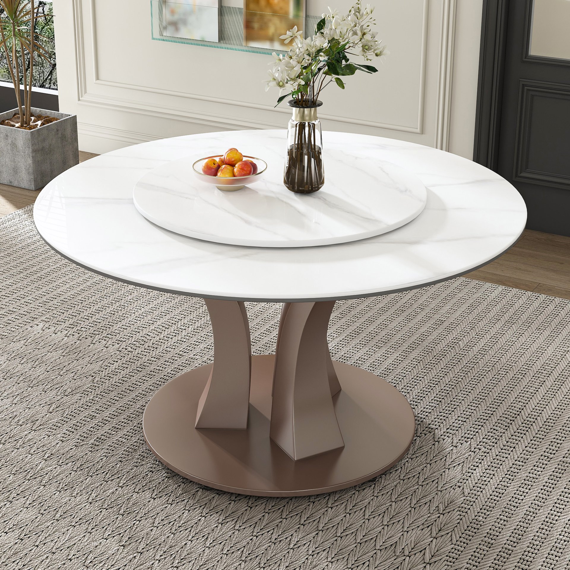 Table With Rotating Tray Scratch & Heat For Kitchen & Restaurant, 4 Chairs - White - Image 9