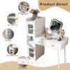 Vanity Dressing Table With LED Mirror & Storage Makeup Desk With 3 Drawers, 2 Open Shelves & 4 Hidden Cabinets - White - Image 12