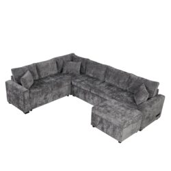 Sectional Sofa Pull-Out Sofa Bed Sleeper With A Storage Ottoman, Three Pillows And Charging Devices For Living Room - Gray
