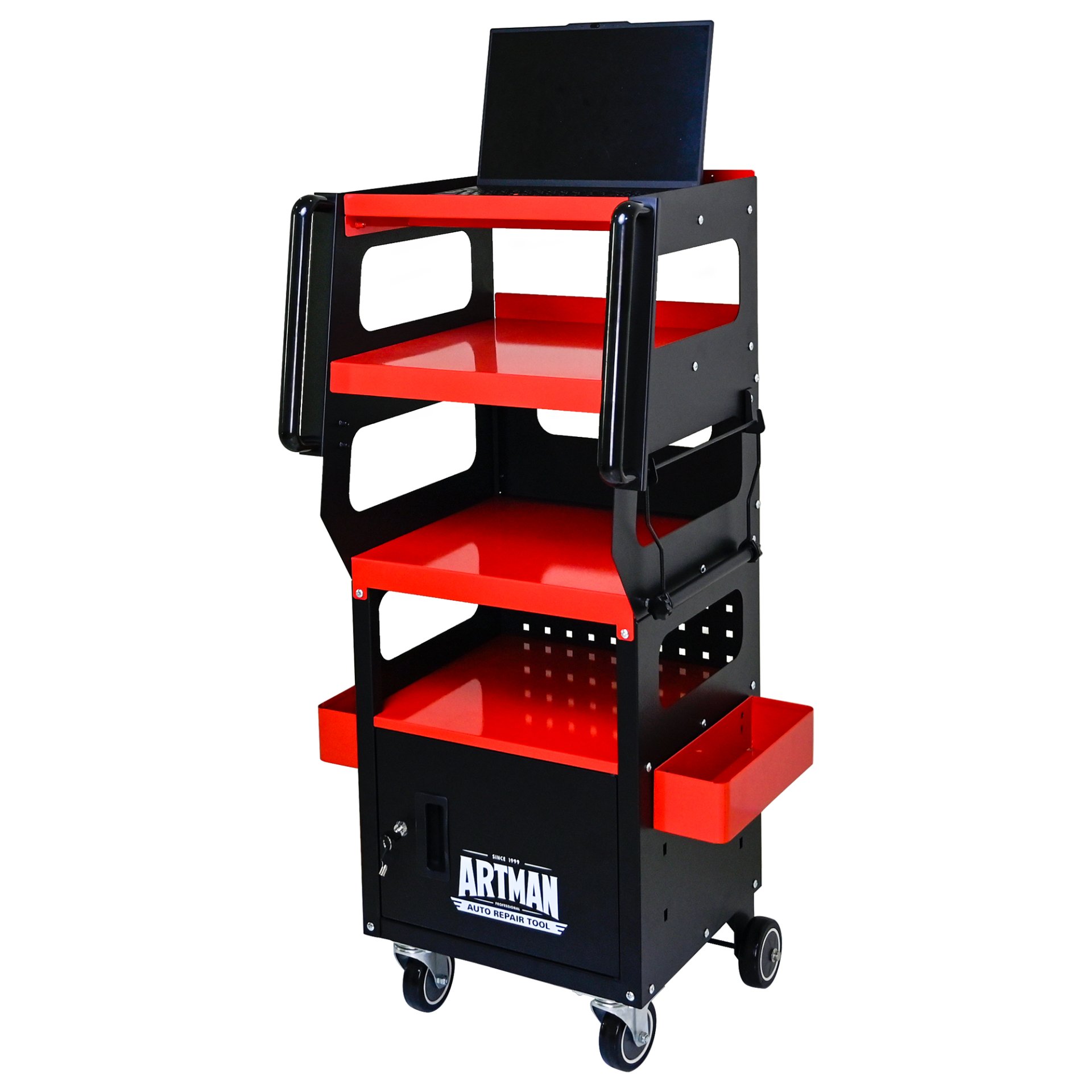 4 Level Multi Purpose Trolley For Diagnostics - Black / Red - Image 8