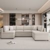 Oversized Sectional Sofa U-Shaped Sofa Couch Pull-Out Sofa Bed With Two Throw Pillows For Living Room - Beige - Image 9