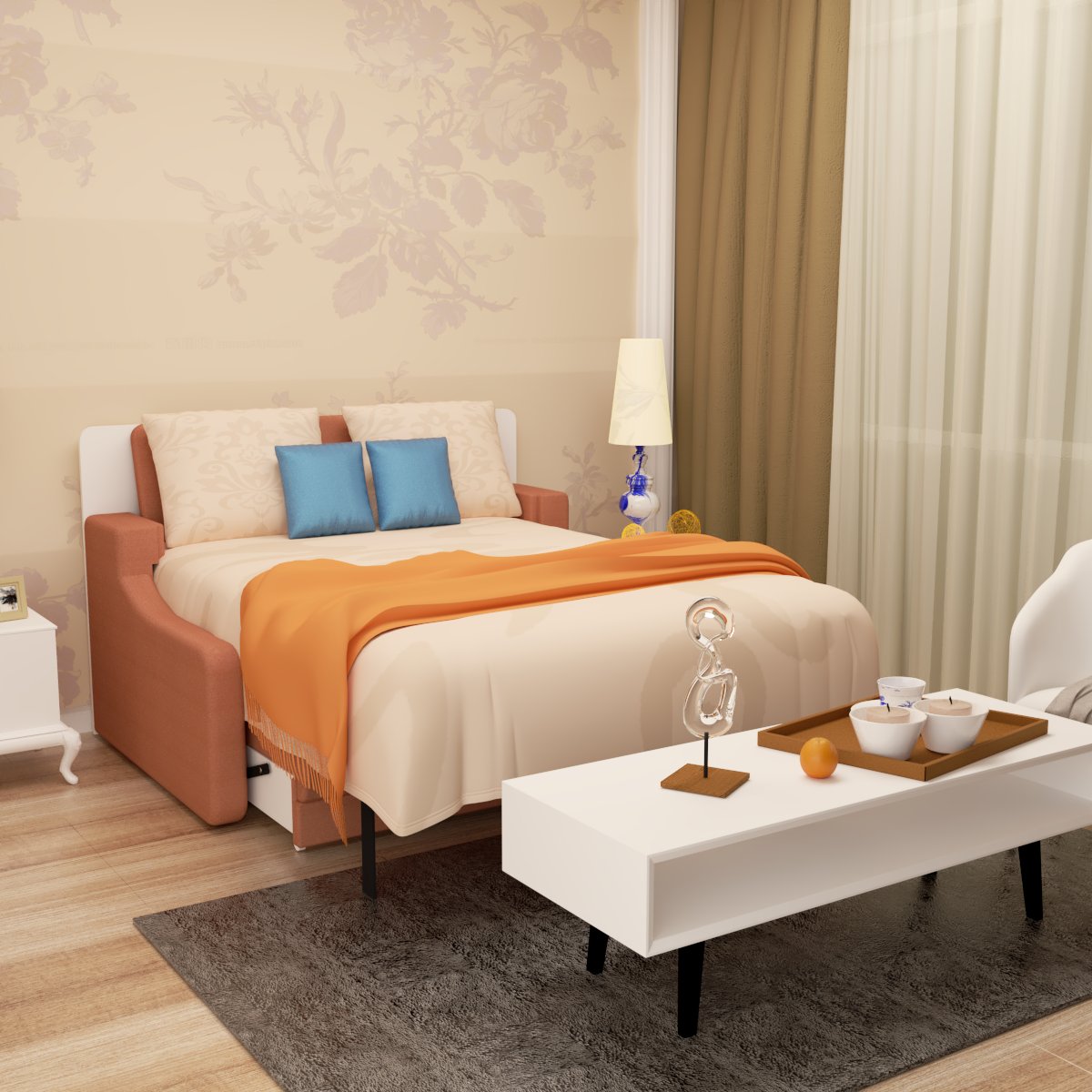 Morden Deisgn Vertical Murphy Bed With Sofa For Bedroom Or Guestroom White Wall Bed Space Saving Hidden Bed With New Style Gas Struts - Orange - Image 4