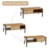 40.16" Rattan Coffee Table, Sliding Door For Storage, Metal Legs, Modern Table For Living Room - Natural - Image 8