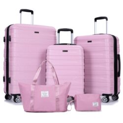 Luggage Set Of 5 Pieces, Expandable Hard Pc Luggage Set With Tsa Lock For Rotating Wheels, Lightweight Rolling Luggage - Pink